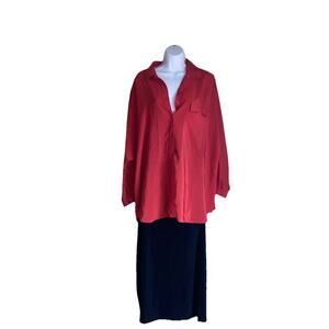 JP Collections Plus Size 18/20 Red Romantic Button Up Blouse Long Sleeve Flowy